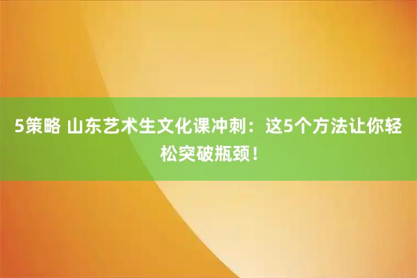 5策略 山东艺术生文化课冲刺：这5个方法让你轻松突破瓶颈！
